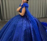 Blue gorgeous exquisite beading long elegant tulle ball gown evening dress HZ1023
