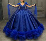 Blue gorgeous exquisite beading long elegant tulle ball gown evening dress HZ1023