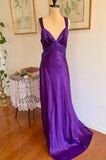 Purple Retro Fashion V-neck Elegant Exquisite Sequined Long Floor Length Satin Ball Gown Evening Dress Party; Dress HZ1023