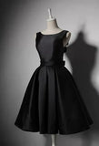 Black elegant cute simple knee-length mid-length satin homecoming dress prom dress evening dress party dress HZ1023