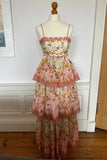 Orange fashion sweet floral layered lace long prom dress evening gown garden party dress HZ1023