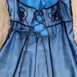 Blue Vintage Exquisite Elegant Beaded Suspender Long Satin Tulle Formal Ball Gown Evening Gown Party Dress Prom Gown HZ1023