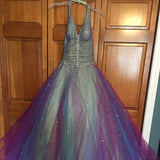 Purple Gorgeous Fashion V-neck Elegant Exquisite Beaded Long Tulle Ball Gown Evening Dress HZ1023