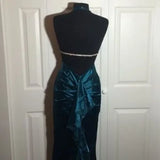 Blue vintage fashion elegant suspender long satin formal prom dress evening gown party dress HZ1023