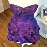 Purple Shiny Fashion Ruffled Exquisite Beading Short satin Homecoming Dress Evening Dress Birthday Party Dress HZ1023