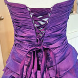 Purple Shiny Fashion Ruffled Exquisite Beading Short satin Homecoming Dress Evening Dress Birthday Party Dress HZ1023