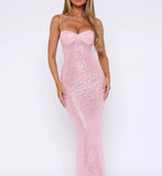 Pink Shiny Fashion Elegant Long Mermaid Slim Sequin Ball Gown Evening Dress Party DressProm Dress HZ1023
