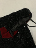 Black Shiny Burgundy Velvet Bow New Fashion Exquisite Sparkling Diamond short Sequin Homecoming Dress Birthday Party Dress Cocktail Party Dress Evening Dress Prom Dress Evening Dress HZ1023