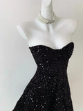 Black Shiny Fashion Short Mini Sequin Homecoming Dress Birthday Party Dress HZ1023