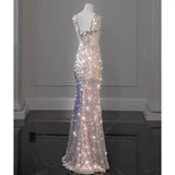pink gorgeous sparkling pretty mermaid ball gown with detachable bow long elegant sequin formal prom dress eveng Dress Party Dress HZ1023