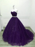 Royal blue/Purple gorgeous shiny exquisite beaded A-line long tulle ball gown evening dress HZ1023