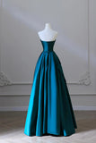 Blue Pretty Fashion Pleated A-line Off-shoulder Long Satin Princess Ball Gown Evening Dress Party Dress HZ1023