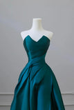 Blue Pretty Fashion Pleated A-line Off-shoulder Long Satin Princess Ball Gown Evening Dress Party Dress HZ1023