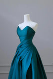 Blue Pretty Fashion Pleated A-line Off-shoulder Long Satin Princess Ball Gown Evening Dress Party Dress HZ1023